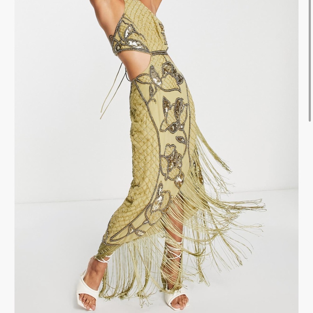 ASOS Elegant Gold Fringe Beaded Dress